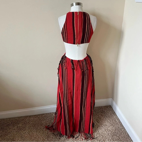 Ulla Johnson Caterina Red Black Stripe Fringed Maxi Dress 17882 - Picture 5 of 12